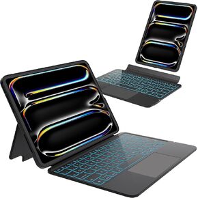 iPad Pro 11 Inch Case with Keyboard (M4, 2024), Magnetic Detachable Keyboard Case for iPad Pro 11 Inch (5th Gen) with 7 Colors Backlight, Multi-Touch Trackpad, Portrait/Landscape Mode (Black)