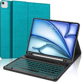 Keyboard Case for iPad Air 13 (M3 2025/M2 2024) & iPad Pro 12.9 Inch 6th/5th/4th/3rd Generation Keypad Case with 7 Colors Backlit, Wireless Key Board Smart Cover with Pen Holder for Pro12.9 2018-2022