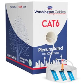 Cat6 Ethernet Cable 1000ft Plenum | UTP, 550MHz, 23AWG, 4Pair, 10GB Cat6 Plenum Cable 1000ft | Premium Cat 6 Ethernet Cable Plenum Rated (White)