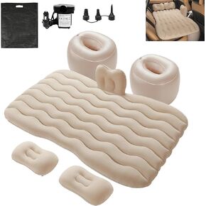 Vextone Inflatable Air Mattress Rear Back Seat Car Bed - PVC Thickened Travel Camping Air Mattress for Small Cars, Beige Sleeping Car Mattress - Universal Fit, with Pillows, Piers, Repair Pad