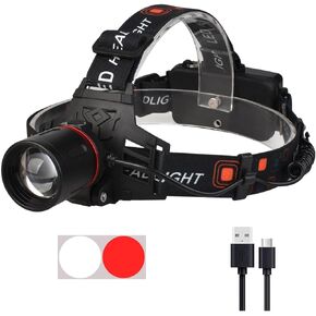 WINDFIRE White Red LED Rechargeable Headlamp, Super Bright Hunting Headlamps, 4 Modes 90° Adjustable Zoomable Headlights for Running, Camping, Hiking, Fishing, Night Vision, Astronomy