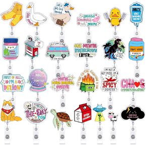 Geyoga 24 Pcs Funny Badge Reel Holder Retractable Cute Badges Reels ID Clip Name Tag Card Clips Holders Accessories for Nurses Doctor Teacher Student Men Women Office Lanyard Supplies Gifts(Funny)