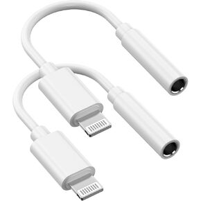 Lightning to 3.5 mm Headphone Jack Adapter, 2 Pack iPhone Aux Adapter Converter for iPhone 14/13/12/11/XS/XR/X/8/iPad, Support All iOS