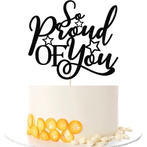 Kaoenla Glitter 'So Proud of You' Cake Topper, Graduation Party Decoration, Academic Celebration Supplies (red)
