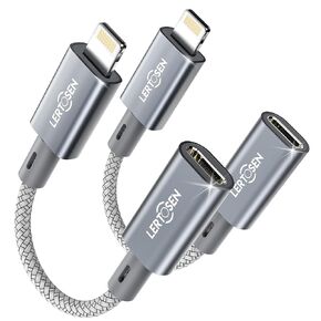 2 Pack 27W USB C Female to Lightning Male Cable Adapter, Type C Converter Cord Connector with Fast Charging & Data Transfer for iPhone 14/13/12/11,iPad, Airpods,Not for Audio/Headphone/OTG