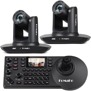 FoMaKo 4K PTZ Camera HDMI AI Auto-Tracking PTZ Camera 4K 20X Optical Zoom(2pcs), PTZ Controller PoE 3" LCD Screen Preview for Church Worship Education Conference Events, PTZ Bundle K20UHx2+KC608