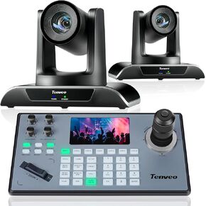 Tenveo PTZ Camera and Controller Bundle/Kits - 20X PTZ Camera(2pcs) with HDMI/USB3.0/LAN(PoE) and PTZ Controller PoE Joystick Keyboard Controller for Church Worship Services Live Streaming Conference