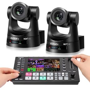 FoMaKo NDI PTZ Camera,30X Optical Zoom, AI Auto Tracking HDMI PTZ Camera(2pcs), M4 Video Mixer Switcher,for Church Worship Live Services Education Events,NDI PTZ Bundle(KN30A X2+M4)