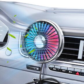 Car Fan USB Powered for Air Vent Mounted,360° Rotatable with Colorful Light,Portable Cooling Clip Fans That Blow Cold Air, Vent Cooler Small Mini Silent Fan for Vehicle, Van, Truck, SUV,RV