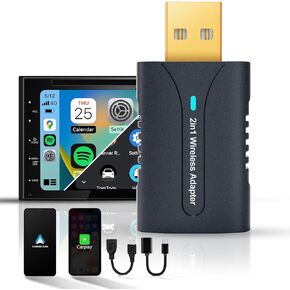 2in1 CarPlay Android Auto Wireless Adapter, Mini Car Play Dongle Android Auto Cars Stick, Stability Automatic Connection for OEM Wired CarPlay Android Auto 2025 Upgrade, Black