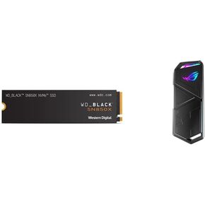 ASUS ROG STRIX Arion Aluminum Alloy M.2 NVMe SSD External Portable Enclosure Case Adapter and WD_BLACK 2TB SN850X NVMe Internal Gaming SSD Solid State Drive