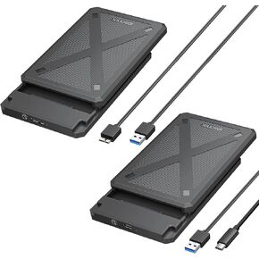 iDsonix 2.5 inch Hard Drive Enclosure USB 3.0 to SATA III Tool-Free External Hard Drive Enclosure for 7mm/9.5mm 2.5" SSD HDD with UASP, Black 2 Packs(USB A to B & USB A to C)