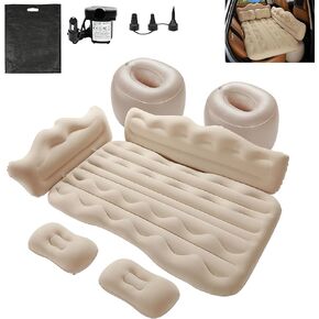 Vextone Inflatable Air Mattress Rear Back Seat Car Bed - PVC Thickened Travel Camping Air Mattress for SUV Cars, Beige Sleeping Car Mattress - Universal Fit, with Pillows, Piers, Repair Pad