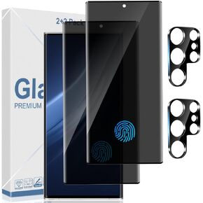 2+2 Pack Galaxy S22 Ultra Privacy Screen Protector and Camera Lens Protector,9H hardness Tempered Glass, 3D Full Coverage, Fingerprint Unlock, Easy to install For Samsung Galaxy S22 Ultra 6.8 Inch