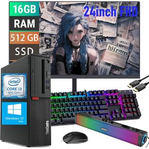 Lenovo ThinkCentre M720s SFF Desktop Computer 23.8'' FHD Monitor, Core i3-8100 3.6GHz, 16GB RAM, 512GB SSD, Keyboard & Mouse, Speaker, WiFi, BT, Windows 10 Pro (Renewed)