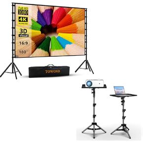 Projector Screen and Stand,Towond 180 Inch, Projector Stand Tripod Projector Mount Portable Laptop Tripod Stand Adjustable Height 22 to 47Inch