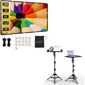 TOWOND Projector Screen 150 inch, Projector Stand Tripod Projector Mount,Portable Laptop Tripod Stand Adjustable Height 22 to 47 Inch