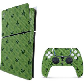 MightySkins Carbon Fiber Skin for PS5 Playstation 5 Slim Digital Edition Bundle - CBD Green Protective, Durable Textured Carbon Fiber Finish Easy to Apply Made in The USA