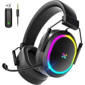 Wireless Gaming Headset for PS5 PS4, Bluetooth 2.4GHz Lightweight Ergonomic Headphones with Noise Cancelling Mic, 23ms Low Latency Audio, 50+ Hrs & Surround Sound Gamer Headsets for PC Laptop Switch