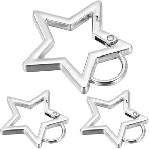 3Pcs Star Keychain Clasp, Zinc Alloy Keychain Clip with Key Chain Rings Cute Star Shaped Keyring Cool Bag Charm for Keys Bags Wallet Accessories (2 Sizes)