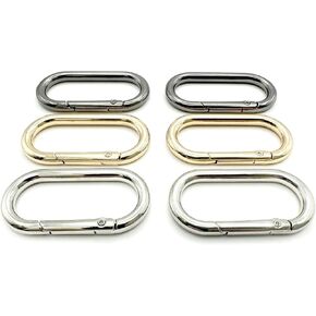 6 Pack Oval Carabiner Clip, 3 Colors Spring O Ring Keychain Purse Clips for Handbags, Metal Round Buckle Key Rings Key Hook Clip (1.93"×0.94",Silver,Black,Gold)