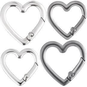 4pcs Heart Keychain Clip, Zinc Alloy Spring Snap Hook, Heavy Duty Heart Camping Hiking Traveling Backpack Carabiner Clip for Outdoors- 2 Black & 2 Silver