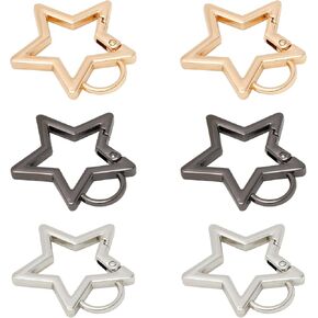6Pcs Zinc Alloy Star-Shaped Carabiner Keychain, Heavy Duty Spring Snap Hook Keyring Clip for Outdoor Camping Hiking Fishing, Rust-Proof & Corrosion-Resistant Multi-Size Star Keychain
