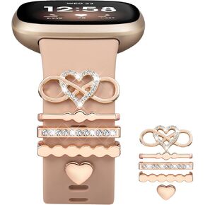 Ouwegaga Compatible with Fitbit Versa 4 Bands for Woman/Sense 2/Sense/Versa 3 Bands, Soft Silicone Sport Strap with 5Pcs Charm Decorative Ring Loops Compatible with Fitbit Smartwatch, Multi Colors
