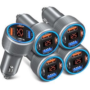 5 Pack USB C Car Charger, 4-Port 65W Car Power Adapter with Voltmeter QC+PD 3.0 Fast Charging Cigarette Lighter USB Charger for iPhone 16/15/14/13/12 Pro Max,Galaxy S25/S24,Android(Black)