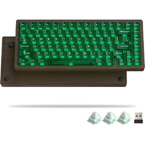 Womier 75% Keyboard with QMK/VIA, WD75 Wood Gaming Keyboard 8000mAh Battery, Tri-Mode Wireless Mechanical Custom Key Board RGB Hot Swappable with Translucent Clear Keycaps-POM Linear Switch
