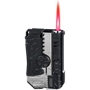 Lighters, Windproof Adjustable Red Jet Flame, Foldable Cool Lighter Butane Refillable Lighter for Outdoor Indoor, Great Gifts for Men Women(Without Butane)-All Black