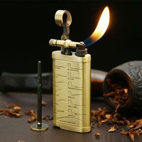 Pipe Lighter Classic Pipe Shapes, Vintage Butane Lighter Antique Style Lift Arm with 45 Angle Soft Flame, Tamper & Pick