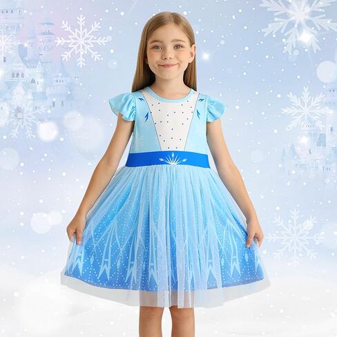 HenzWorld Girls Princess Dress up Kids Short Flutter Sleeve Tulle Dress Toddler Costume Theme Birthday Party Gift Outfits in Kuwait