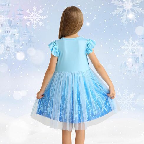 HenzWorld Girls Princess Dress up Kids Short Flutter Sleeve Tulle Dress Toddler Costume Theme Birthday Party Gift Outfits in Kuwait
