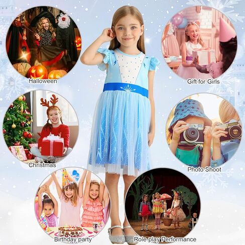 HenzWorld Girls Princess Dress up Kids Short Flutter Sleeve Tulle Dress Toddler Costume Theme Birthday Party Gift Outfits in Kuwait