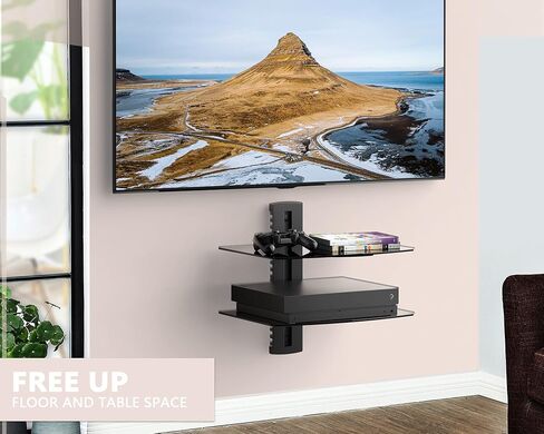 FITUEYES 2 Tiers Floating Shelves for Wall Under TV DVD Shelf Wall Mount Shelves Hold up to 22lbs Tempered Glass for PS4, Xbox, Game Console and Cable Box Black in Saudi Arabia