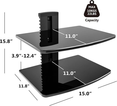 FITUEYES 2 Tiers Floating Shelves for Wall Under TV DVD Shelf Wall Mount Shelves Hold up to 22lbs Tempered Glass for PS4, Xbox, Game Console and Cable Box Black in Saudi Arabia
