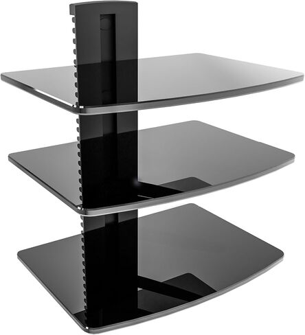 Fitueyes 2 طبقات عائمة الأرفف للجدار تحت تلفزيون DVD الرف رفوف جدار التثبيت تمسك حتى 22 رطل الزجاج المقسى ل PS4 و Xbox و Game Console و Cable Box Black in Kuwait