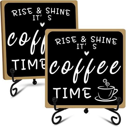 Wooden Coffee Bar Sign Coffee Bar Decor, Coffee Bar Decorations Black and White with Iron Stand Bar Tabletop Shelf Accessories, Coffee Signs Decors for Coffee Station Home Farmhouse Kitchen & Office in Saudi Arabia