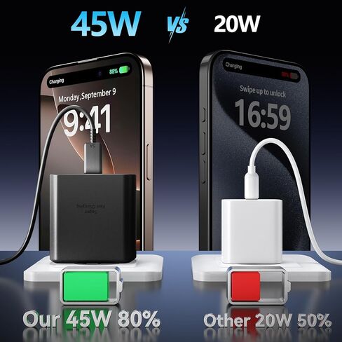 iPhone 16 Pro Max Charger Fast Charging, 45W Super Fast USB C Charger for iPhone 16 15 Pro Max 10ft Type C Cord with Fast Charger Block for iPhone 16/16 Pro/16 Pro Max/16 Plus,iPad, S24/S23 in Kuwait