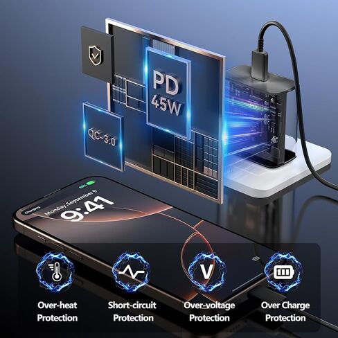 iPhone 16 Pro Max Charger Fast Charging, 45W Super Fast USB C Charger for iPhone 16 15 Pro Max 10ft Type C Cord with Fast Charger Block for iPhone 16/16 Pro/16 Pro Max/16 Plus,iPad, S24/S23 in Kuwait