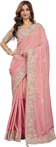 TRENDMALLS Women's Jacquard Silk Embroidery work Saree with Unstitch Blouse Piece (K1064-Green) in Kuwait