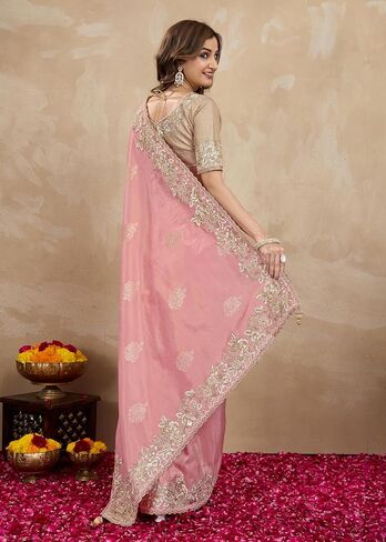 TRENDMALLS Women's Jacquard Silk Embroidery work Saree with Unstitch Blouse Piece (K1064-Green) in Kuwait