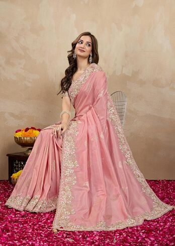 TRENDMALLS Women's Jacquard Silk Embroidery work Saree with Unstitch Blouse Piece (K1064-Green) in Kuwait