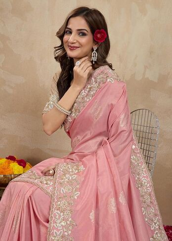 TRENDMALLS Women's Jacquard Silk Embroidery work Saree with Unstitch Blouse Piece (K1064-Green) in Kuwait