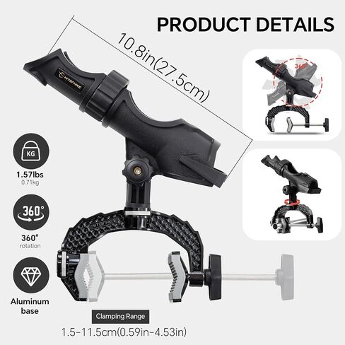 Hitorhike Fishing Rod Holder with Aluminum Alloy Base and One-Click Lock System Fits Round Square Tubes 0.59"~4.53" Enlarged Clamp Range for Bank Boat Kayak Fishing Rod Holder in Saudi Arabia