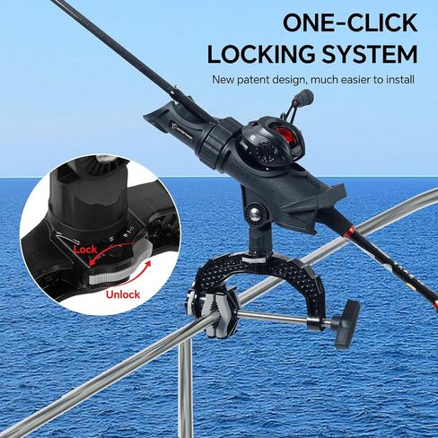Hitorhike Fishing Rod Holder with Aluminum Alloy Base and One-Click Lock System Fits Round Square Tubes 0.59"~4.53" Enlarged Clamp Range for Bank Boat Kayak Fishing Rod Holder in Saudi Arabia