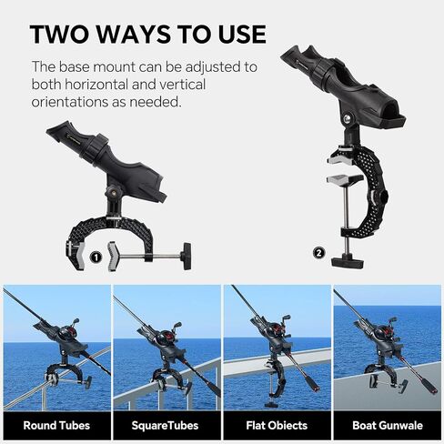 Hitorhike Fishing Rod Holder with Aluminum Alloy Base and One-Click Lock System Fits Round Square Tubes 0.59"~4.53" Enlarged Clamp Range for Bank Boat Kayak Fishing Rod Holder in Saudi Arabia