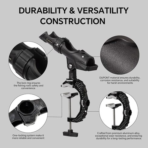 Hitorhike Fishing Rod Holder with Aluminum Alloy Base and One-Click Lock System Fits Round Square Tubes 0.59"~4.53" Enlarged Clamp Range for Bank Boat Kayak Fishing Rod Holder in Saudi Arabia
