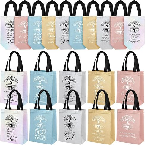 Sweetude 30 Pcs Christian Gift Bag Bulk Mothers Day Religious Gift Bags with Handle Medium Size Bible Verse Baptism Handbag Reusable Welcome Non Woven Handbag for Easter Family Church(Colorful) in Saudi Arabia